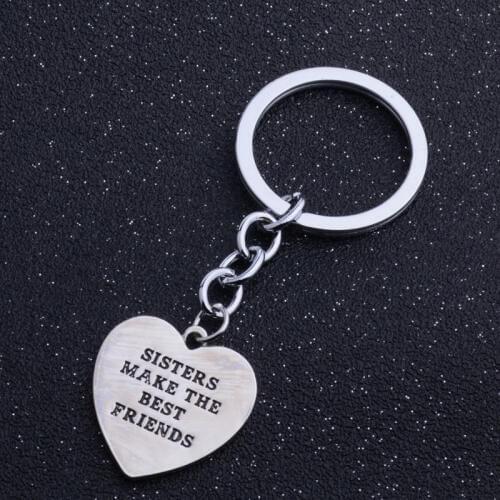 12PCS/Lot Wholesale New"Sister Make The Best Friends" Heart Keychain&Keyring Family Jewelry Love Friendship Key Chain Charm BFF