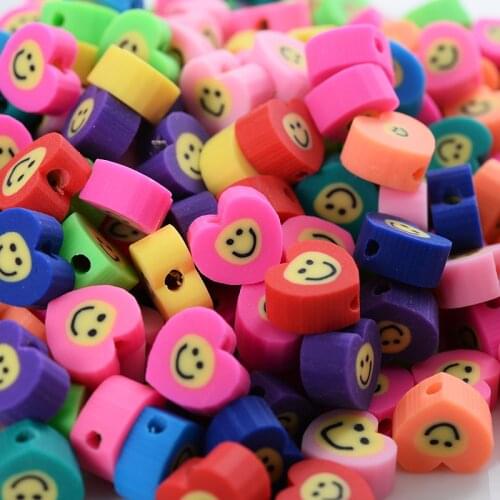 Mixed Heart Shape Smile-Face Polymer Clay Beads 50/100Pcs Loose Spacer Beads Jewelry Making DIY Necklace Bracelet Accessories
