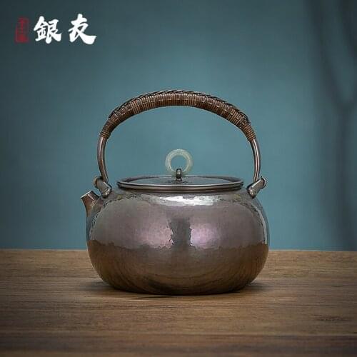 Ag999 Sterling Silver Teapot Hand-Carved Kitchen Utensils Handmade Coffee Tea Pot