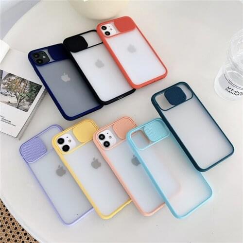 Slide Camera Lens Protection Window Candy Phone Case For iPhone 12 Mini 11 Pro XS Max XR X 7 8 Plus SE 2 Matte Clear Back Cover