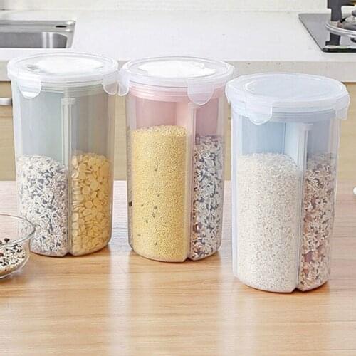Environmental Protection and Multipurpose Transparent Kitchen Grain Storage Tank 4-grid Cereal Crisper Sealed Can for Rice Oat