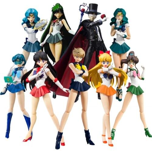 Bandai Genuine SHF Sailor Moon Mars Jupiter Mercury Tsukino Usagi Chiba Mamoru Joints Movable Action Figure Model Toys