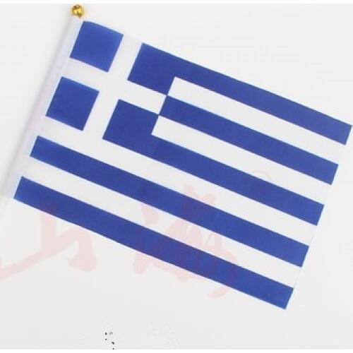 14 * 21 CM Greek Flag Polyester standard Flag hand waving flags Greece Flag with Plastic Flagpoles 10pcs/pack