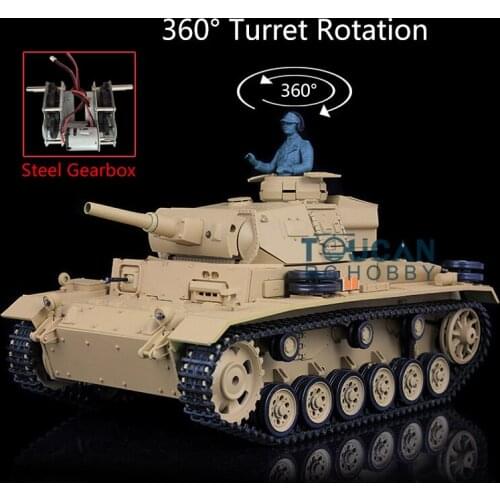 Heng Long 1/16 6.0 Plastic Panzer III H RC Tank 3849 360° Turret Steel Gearbox TH12554