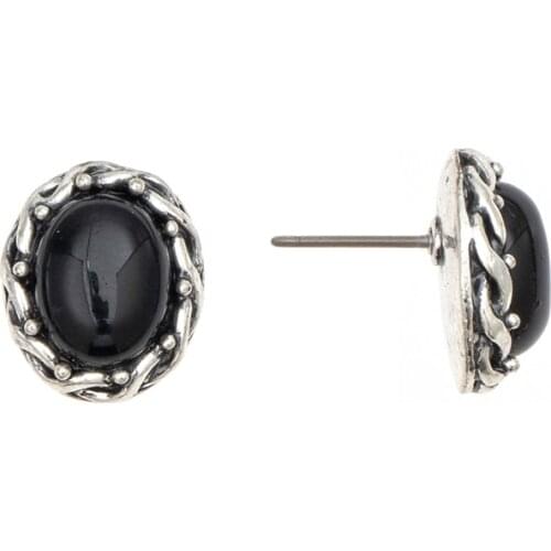 Jaeeyin 2021 Trendy Fashion Black Onyx Vintage Silver Color Stud Earrings Basic Style Oval Shape Valentine'Day Gifts Minimalist