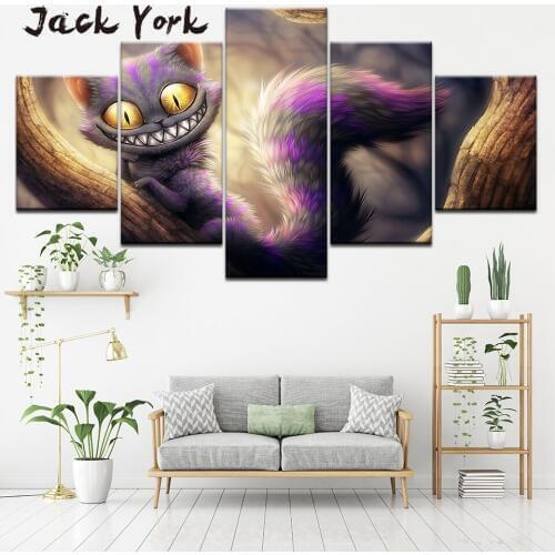 Canvas Painting cool gray and purple cat 5 Pieces Wall Art Painting Modular Wallpapers Poster Print for living room Home Decor
