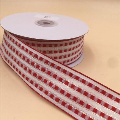 38MM Wire Edge Ribbon Red Stitch Lines For Dress Bow Birthday Decoration Chirstmas Gift DIY Wrapping 25Yards N1205