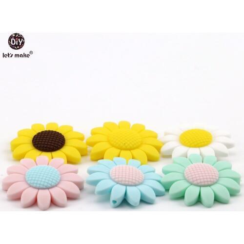 Lets Make 100pc Baby Teething Silicone Sunflower Sensory Chewing Toy BPA Free Teether Beads DIY Jewelry Baby Accessories 40mm
