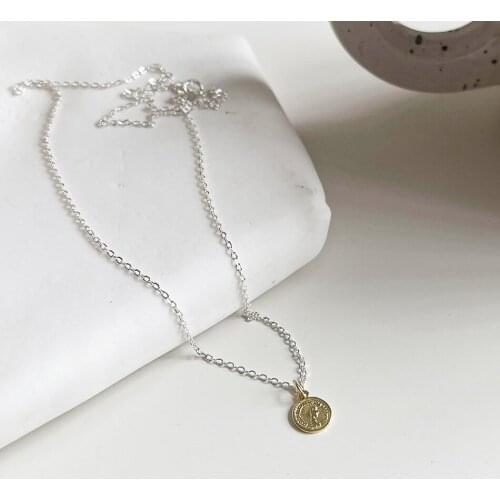 Small Twon-Tone 100% Authentic 925 Sterling silver portrait coin pendant necklace gold fashion C-B956