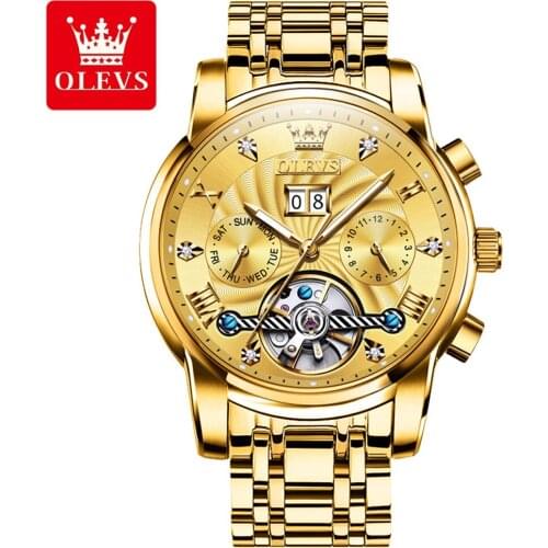 OLEVS Men Watch Automatic Mechanical Watch Multi-Function Mens Business Watch Fashion Stainless Steel Waterproof Clock Relogios