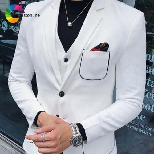 High Street White Custom Made Men Suits Mens Wedding Suits Slim Fit Groom Tuxedo Prom Wear Man Blazer 3Piece Jacket Pants Vest