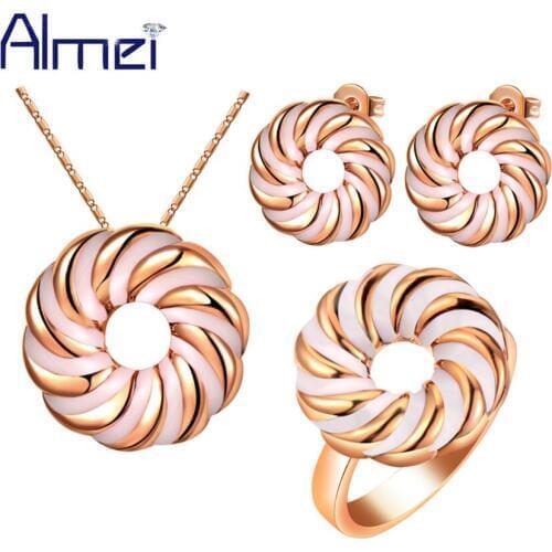 Almei Jewelry Set Lady Jewellery Silver Wholesale Bijoux Fashion Cute Round Black Stripe Gold Color For Women Dance Party T187