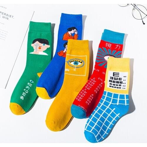 New Animation Women Socks Cotton Care for Eyes Series Personality Fashion Cute Funny Socks Female with Visual Chart Novetly