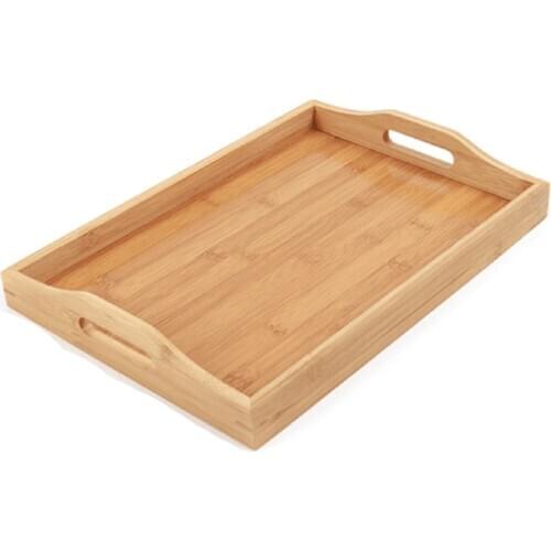 New Serving Tray Bamboo - Wooden Tray with Handles - Great for Dinner Trays, Tea Tray, Bar Tray, Breakfast Tray, or Any Food Tra