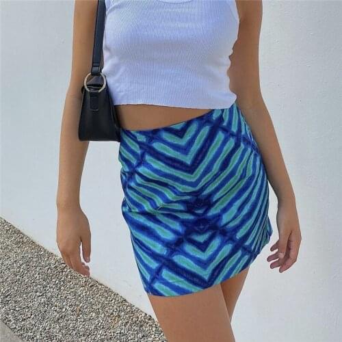 Vrouwen Kinny Bodycon Fashion Streetwear Mini Rok Hoge Taille Onregelmatige Gestreepte Print Zip Up Korte Potlood Mini Rok