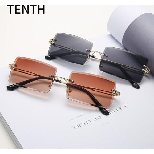 Fashion Rimless Square Sunglasses Women Vintage Gradient Metal Eyewear Frameless Rectangle Sun Protection Small Sizes Glasses