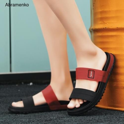 Flat Non-slip Pvc Sandals Mens Outdoor Slides Male 2021 Summer Beach Flip Flops Drop Shipping Sandals Big Size Striped Shoes