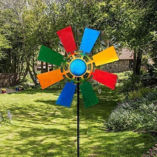 Rainbow Windmill Wrought Iron Wind Spinner Insert Ground Decoration Country Style Garden Yard Ornaments Decor Windmill