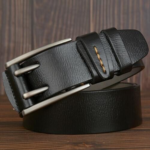 Fashion Men Vintage Belt British Style Double Pin Buckle High Quality Genuine Leather Belt For Men Casual Jeans Waistband Strap