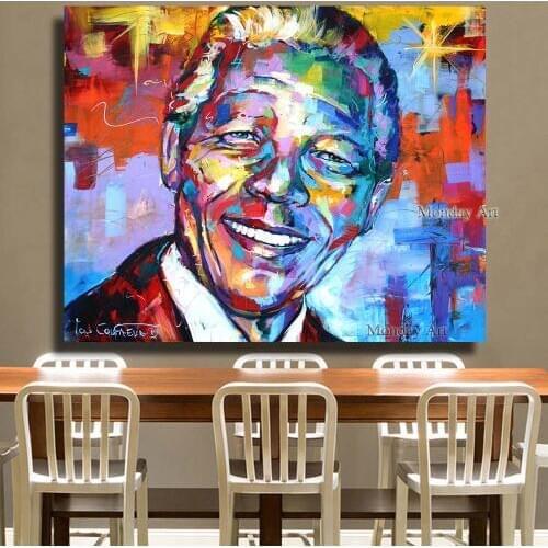 Handpainted Nelson Mandela Portrait Acrylic Oil Painting on Canvas wall Art picture for Living Room Home Decoration No Framed