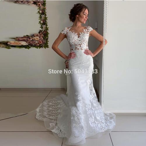 Sexy Mermaid Wedding Dresses Vestido de Noiva Exquisite Lace Appliques V Neck Sleeveless Buttons Back Bridal Gowns for Married