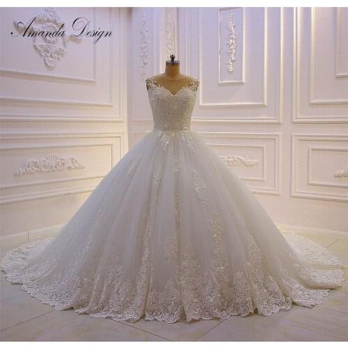 Amanda Design robe de mariage Cap Sleeve Lace Applique Handwork Wedding Dress