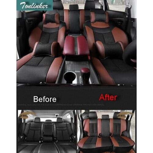 Tonlinker 12-16 PCS car styling leather four seasons universal car seat cover case Stickers for Nissan murano 2015 accessories
