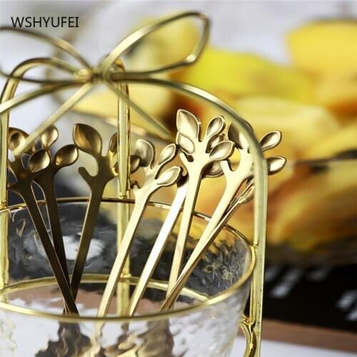 Creative leaf fruit fork exquisite stainless steel household dessert fork glass set fruit fork cute little luxury pen holder