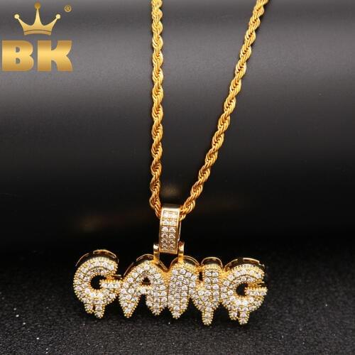Hiphop Bling Bling CZ Jewelry Dripping Bubble GANG Letters Necklace Gold Silver Color Chain For Men Fashion Pendant