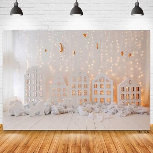 2nd Birthday Indoor Wooden Floor Light Moon Star Background Baby Shower Newborn Photography Backdrop Photocall Photo Studio Prop