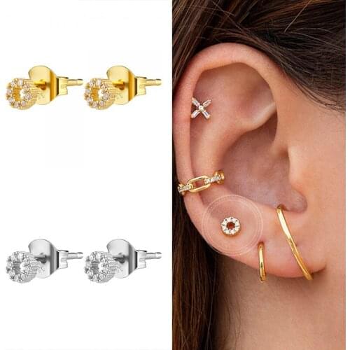 925 Sterling Silver Ear Needle Round Stud Earrings With Crystal Diamonds Ladies Zircon Simple Fashion Jewelry Birthday Gifts