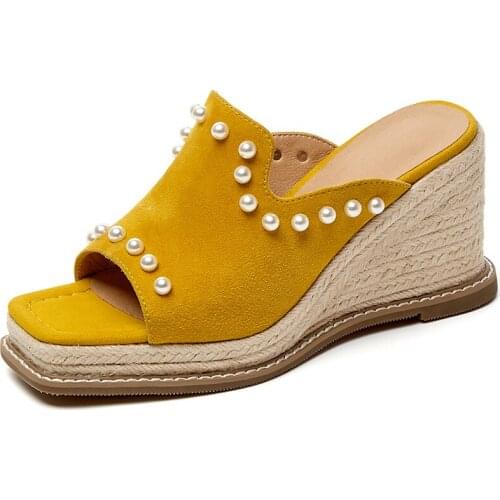 New Style Women Slippers Spring Summer Autumn Modern Slippers Wedges Concise Genuine Leather Elegant Square Toe Shoes T2