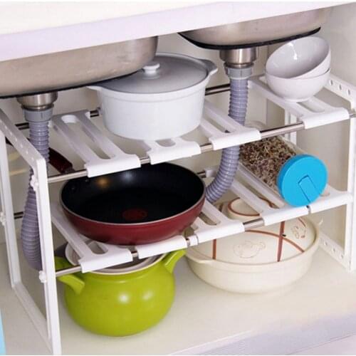 1Set Adjustable Telescopic sink storage rack Multi-layers Storage Rack Space Saving Cabinet storage rack For Home