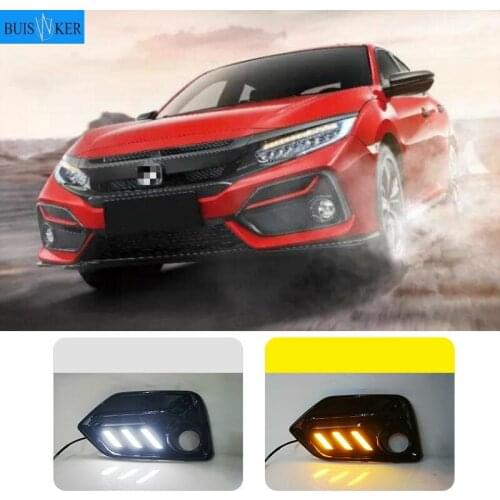 2PCS LED DRL fog lamp Driving lights Yellow Turn Signal Lamp For Honda CIVIC hatchback 2020 2021 Daytime Running Light