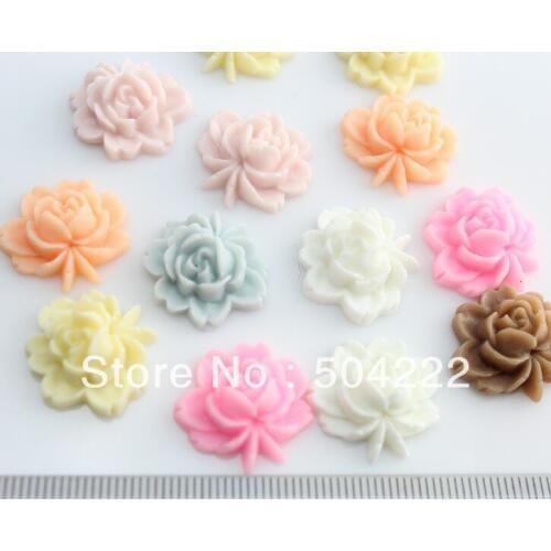 200pcs kawaii vintage matte resin rose flower Resin floral cameo gem flatback Cabochon cab 20mm -SZ0408