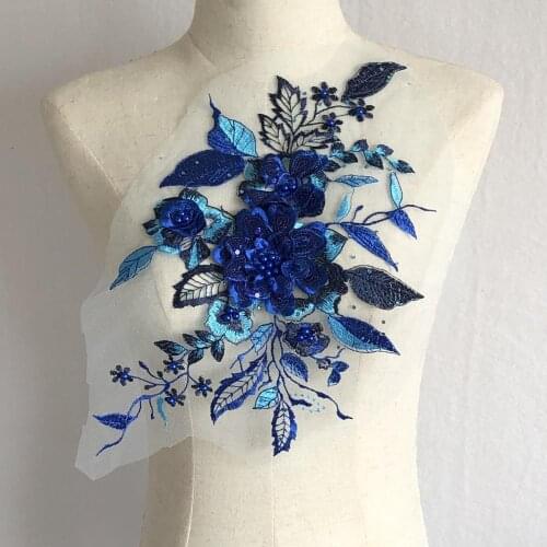 1 Pcs 3D Flower Pearls Beads Sequins Embroidered Gown Appliques Sew Patches For Wedding Decoration Bridal Dress DIY