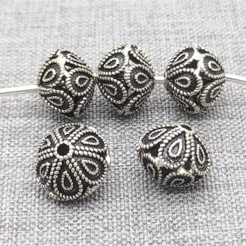 4pcs of 925 Sterling Silver Oxidized Flower UFO Saucer Beads for Bracelet