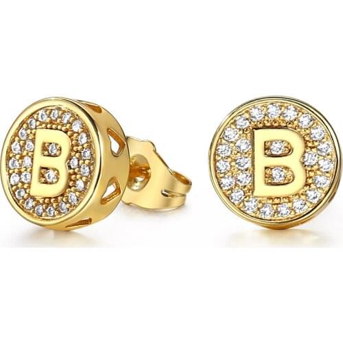 A-Z Initial Letter Stud Ear Earrings Personal Gift for Men Women Gold Color Alphabet ABC CZ Stud Earrings Jewelry DGE353