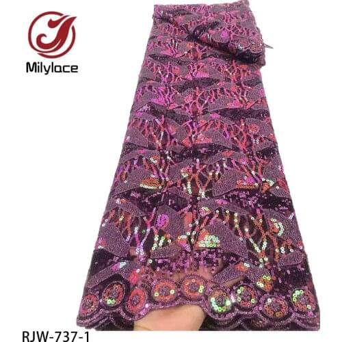 African Sequin Tulle Frech Mesh Lace Fabric High Quality Nigerian Lace Fabric for Party Lace Fabri RJW-737