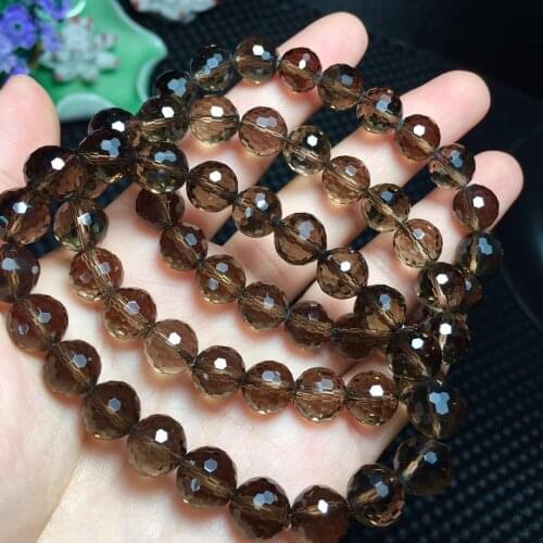 White crystal /smoky quartz round faceted 8/10/12mm bracelet 18cm FPPJ nature beads