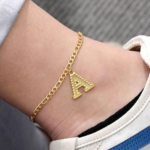 26 Alphabet Golden Anklet Woman Foot chain Alloy Barefoot Sandals Body Jewelry Bohemia Geometry Fashion Charm Name Number