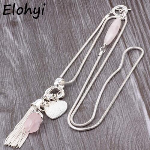 ELOYHI Simple Heart Chain Tassel Natural Stone Sweater Snake Chain Top Quality Plated For Women Trendy Neckalce&Pendants Gifts
