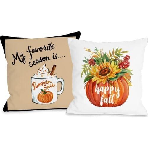 Happy Fall Pumpkin Spice Floral Cushion Covers Seasonal Decorative Polyester Pillow Case