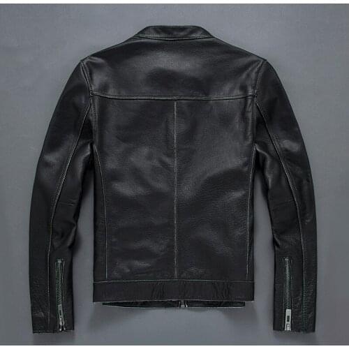 Vintage Genuine Leather Motorcycle Jacket Men 2020 New Brand Stand Collar Short Coat Plus Size 4XL Casual Cowhide Outerwear