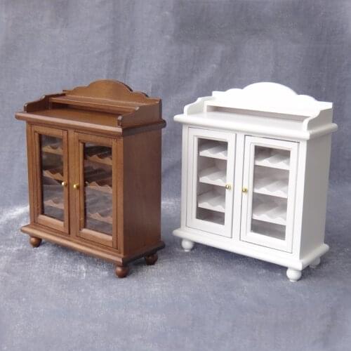 1/12 Scale Wooden Dollhouse Miniature Wine Cabinet Play Kitchen Living Room Furniture Toy