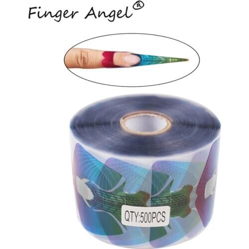 Finger Angel 100/500Pcs Transparent Iridescent PVC Nail Form Sticker UV Gel Nail Form Nail Art Tips Extension Guide Tools#FJH11