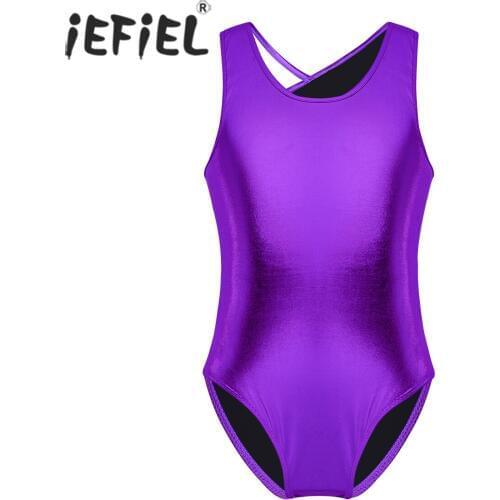 IEFiEL Girls Gymnastics Leotard Bodysuit for Kids Teen Sleeveless Open Back with Straps Glittery Ballet Dance Class Ballerina