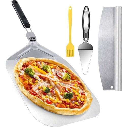 HOT Foldable Pizza Peel, 12 X 14 Inch Extra Large Pizza Paddle Pizza Spatula With Folding Handle, Pizza Cutter Pizza Server