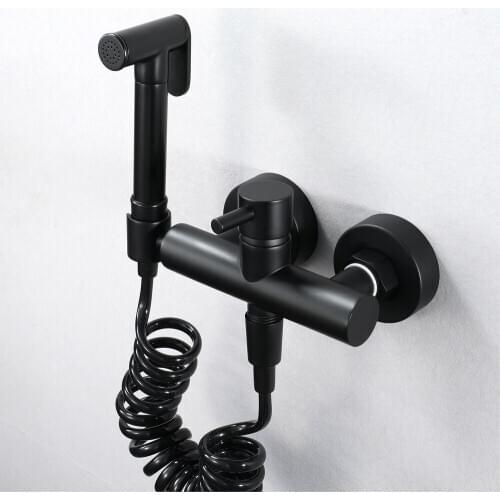 Matte black Brass Bathroom Shower Bidet Toilet Sprayer Kit Hot And Cold Mixer Valve Taps Wall Mounted Bidets Faucet