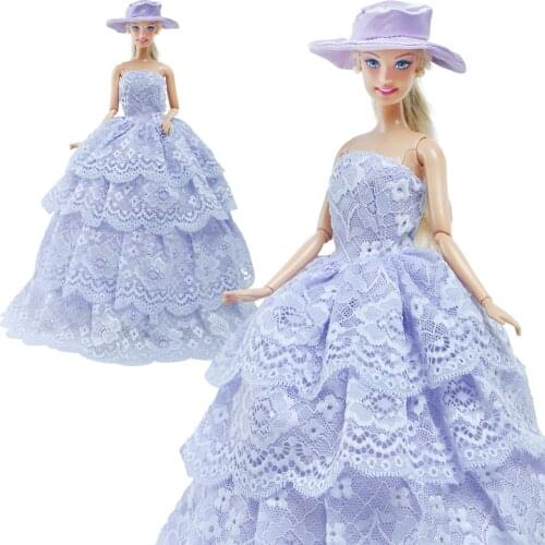 Fashion Wedding Doll Dress Bridal Princess Wear Purple Ball Gown Skirt 4 Layers of Lace Clothes for Barbie Doll Accessories